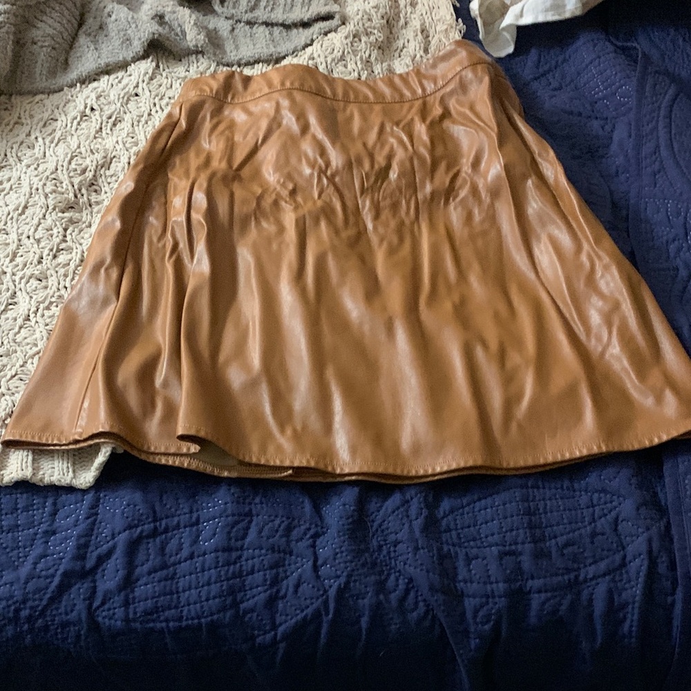 SHEIN Tan Leather Skater Skirt